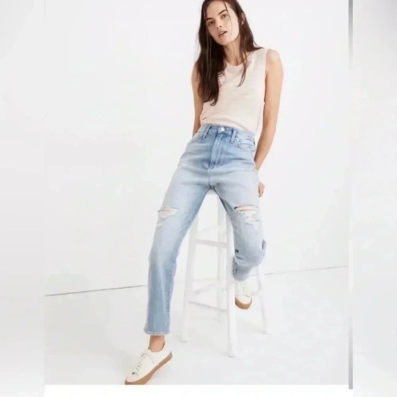 MADEWELL THE MOM JEAN IN GILFORD WASH RIPPED EDITION SIZE 27 - Picture 1 of 12